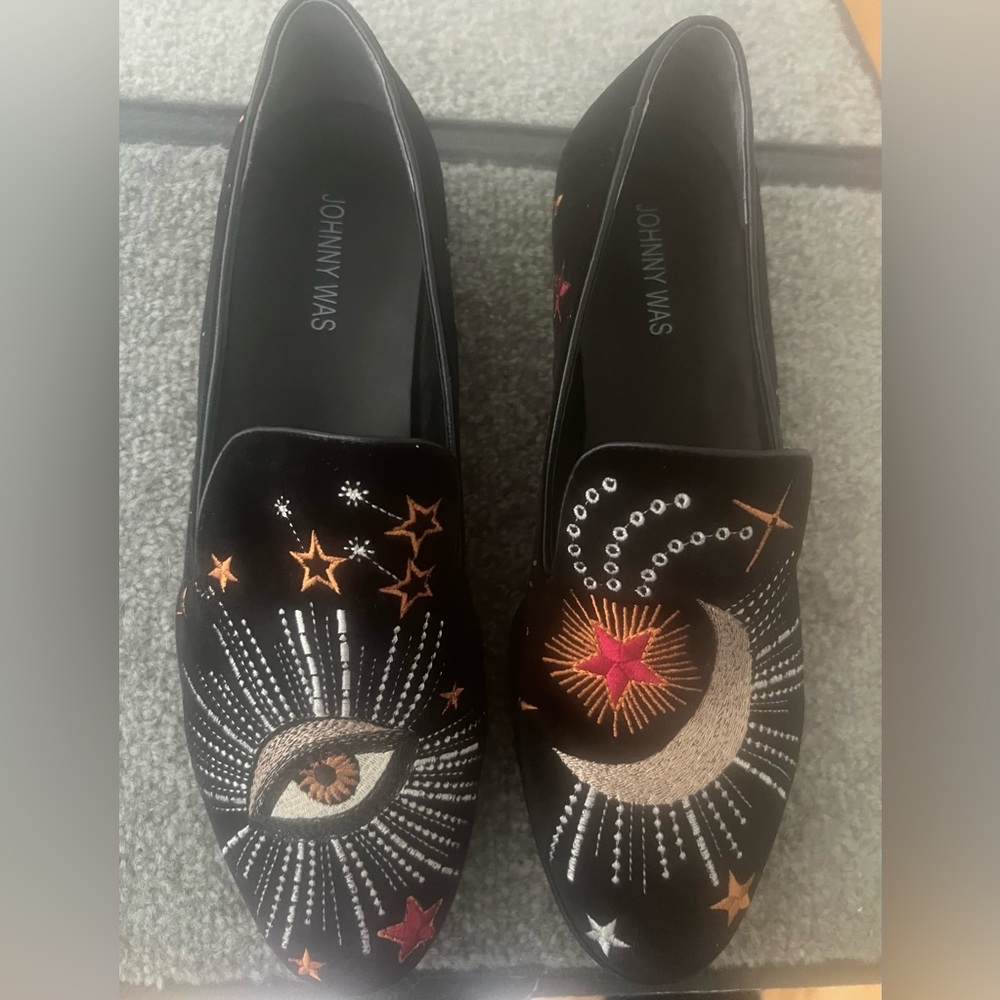 Johnny Was Black celestial velvet smoking Loafers